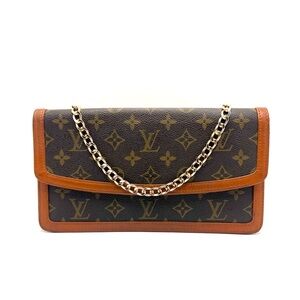 Authentic Louis Vuitton LV Brown Monogram Pochette Dame PM Brown Leather Clutch